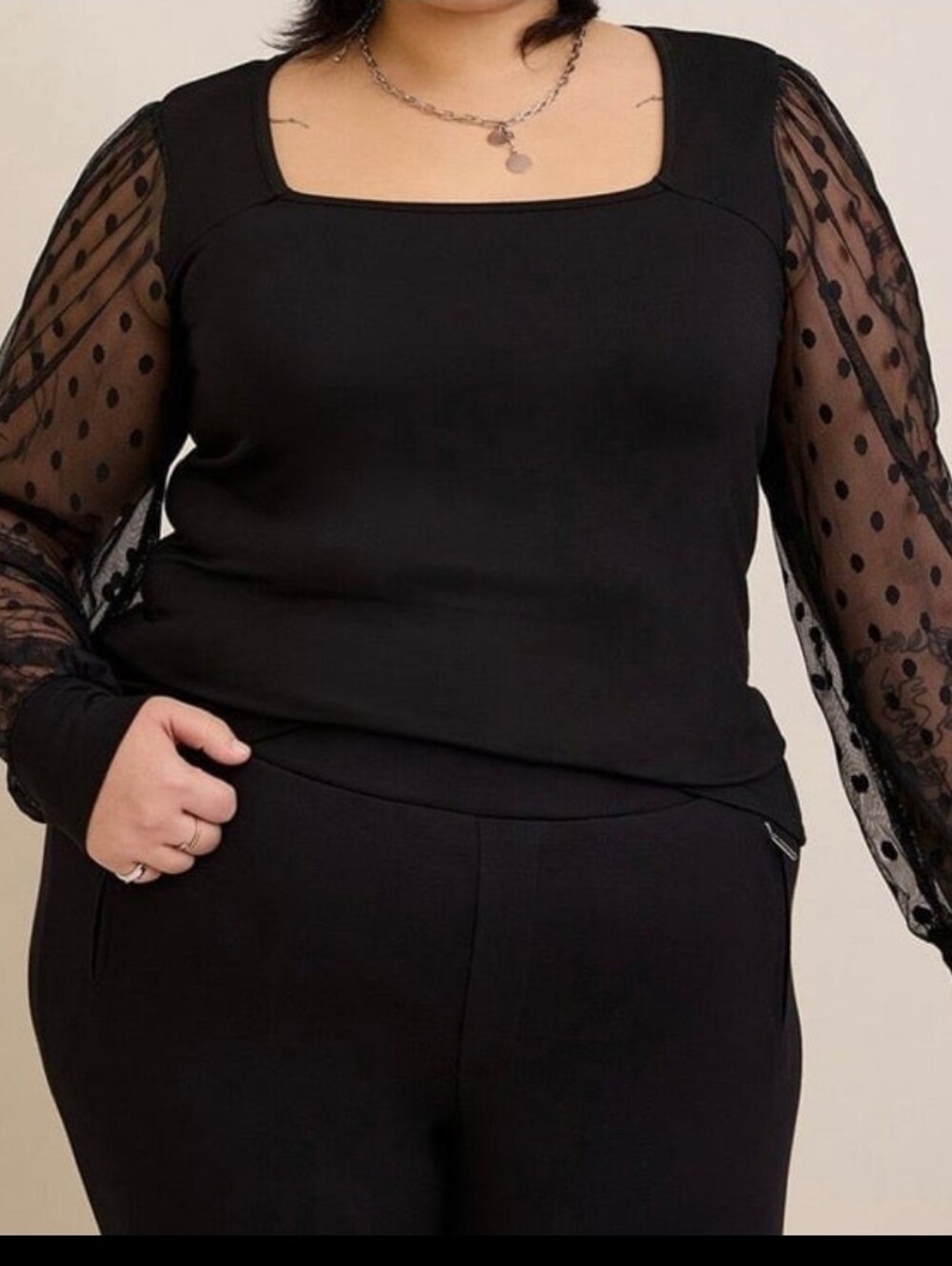 Torrid Super Soft Knit Black Polka Dot Mesh Long Sleeve Shirt Sz 2X